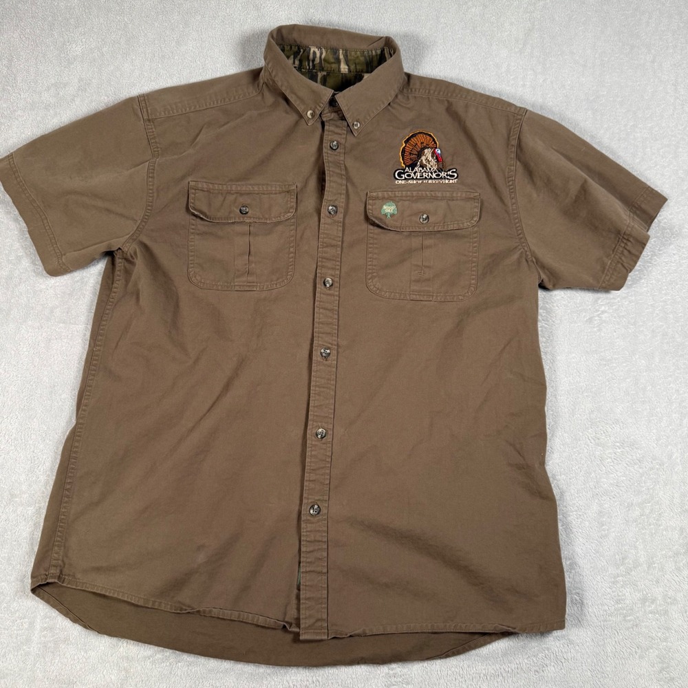 Mossy Oak Companions Shirt Mens XL Brown Alabama Turkey Hunt Short Sleeve Button